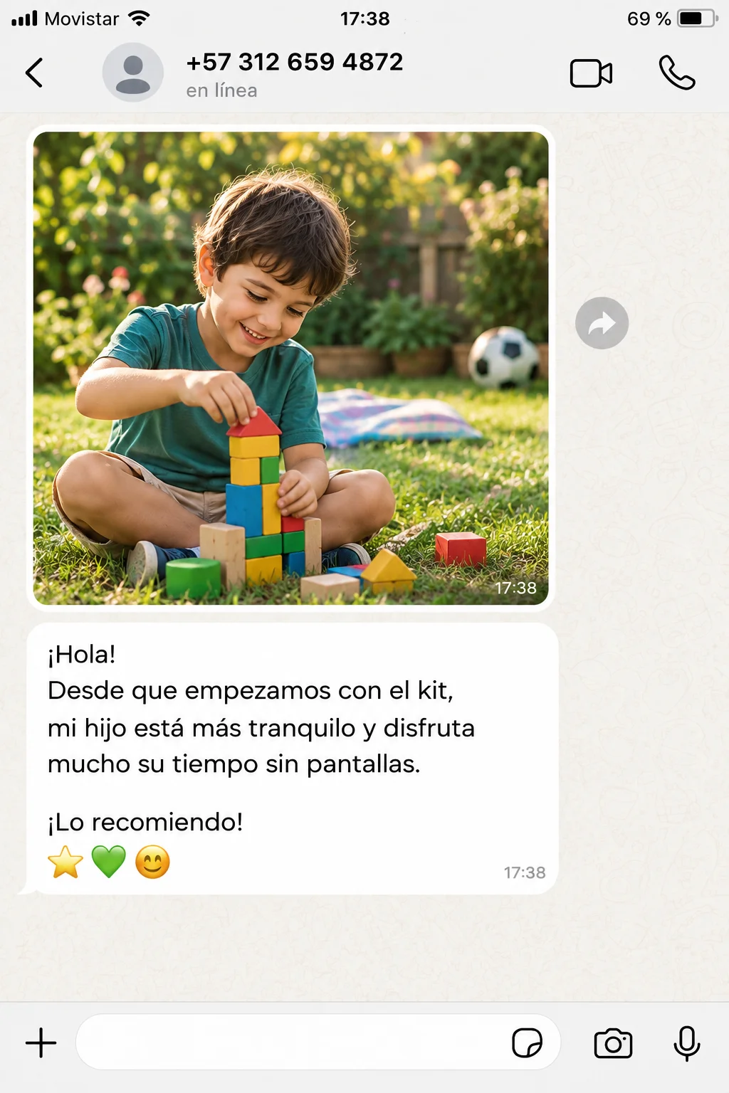 Testimonio de WhatsApp: mamá cuenta que su hijo está más tranquilo y disfruta su tiempo sin pantallas